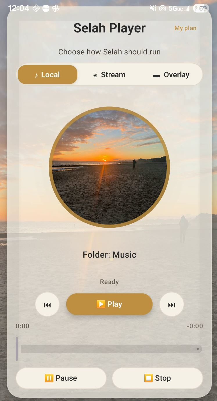 Selah Player Android main screen