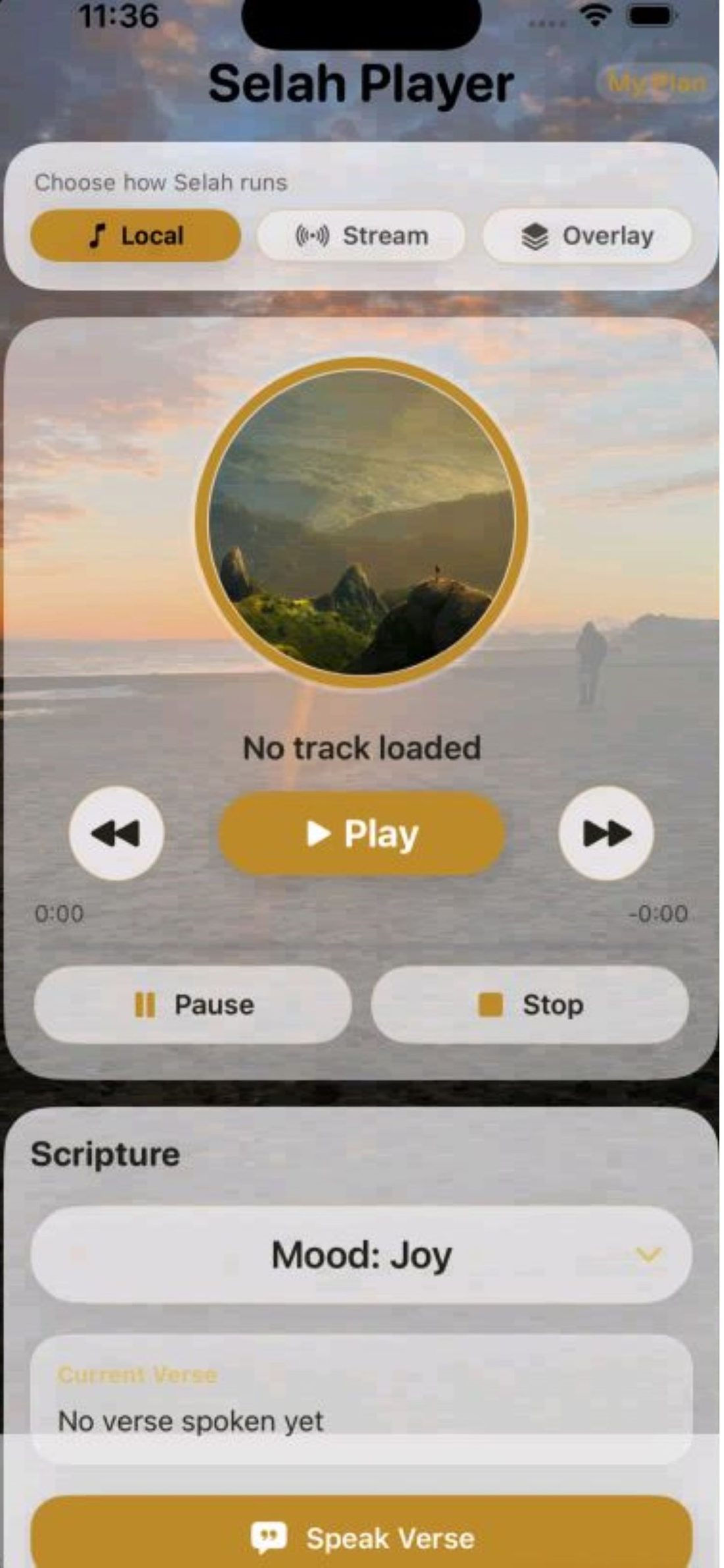 Selah Player iOS main screen